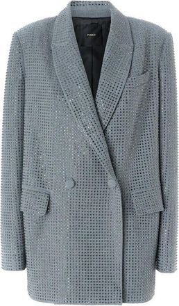 Pinko Crystal Embellished Double-Breasted Blazer - Dames - Blazers - Blauw - XS - Leer - Jassen