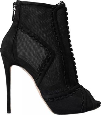 Dolce & Gabbana Black Tulle Stiletto Heels Short Boots Womens Shoes (Pre-Owned)