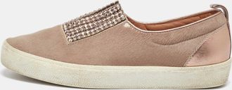 Gina Beige/metallic Calf Hair And Leather Crystal Embellished Slip On Sneakers