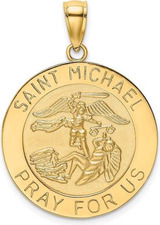 Diamond2Deal 14k Yellow Gold and Satin Large St. Michael Medal Round Pendant