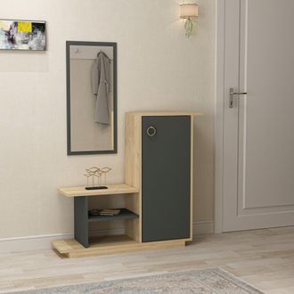 Dmora Mueble De Entrada Nibbiola, Espejo Incluido, 4 Estantes, Modular, 80x30x90h Cm Marr&oacute;n Roble