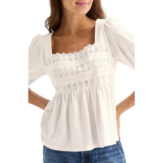 Lucky Brand Schiffli Square Neck Cotton Top in Gardenia at Nordstrom Rack, Size X-Small