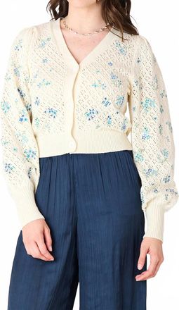Dex Clothing Floral Pointelle Embroidered Cardigan In Blue