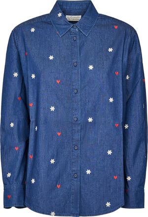 MC2 Saint Barth Button-Up Chambray Shirt with Floral and Heart Embroidery