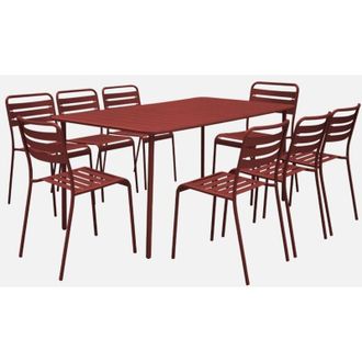 Sweeek Set tavolo da giardino in acciaio con 8 sedie, 160cm