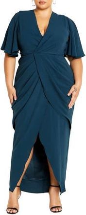 City Chic Braelynn Textured Crepe Maxi Dress in Emerald at Nordstrom Rack, Size M/18W