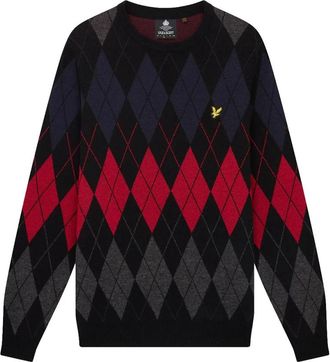 Lyle & Scott Britse Argyle Crewneck Jumper - Heren - Ronde hals truien - Zwart - M - Wol - Truien & Vesten