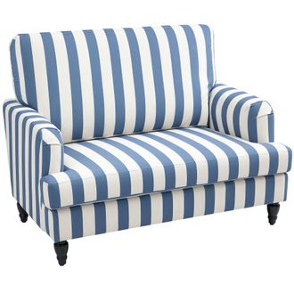 HOMCOM Cuddle Chair With Stripe - Armchair For Living Room - Blue and White | TJ Hughes
