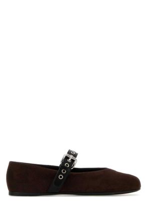Miu Miu Dark Brown Suede Ballet Flats