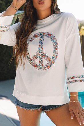 Azura Exchange Womens Floral Peace Sign Sweatshirt - White - Size X-Large