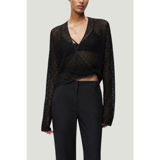 Nocturne Wrap Mesh Blouse in Black at Nordstrom, Size X-Large Eu