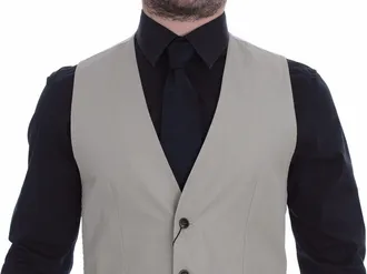 Dolce & Gabbana Beige Silk Blend Dress Formal Vest Mens Gilet
