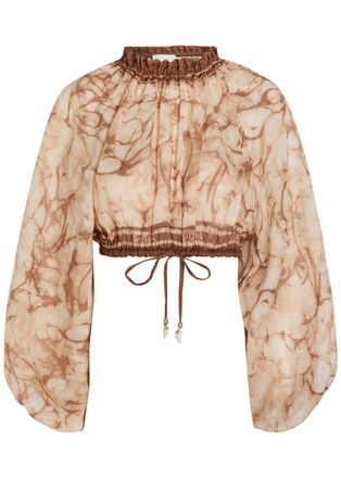 Zimmermann Indra Tie-dye Cropped Ramie top - Brown - 00 (UK 6 / XS)