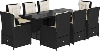 vidaXL Set De Comedor De Jard&iacute;n 9 Pzas Y Cojines Rat&aacute;n Sint&eacute;tico Negro Vidaxl