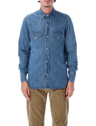 Fortela Ntex Stone Wash Cotton Denim Horn Snap Western Casual Shirt