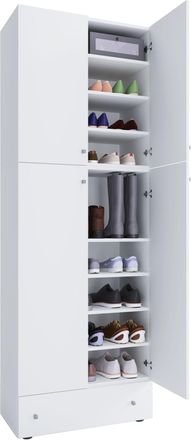 ebuy24 Gabinete De Zapato De Madera Vcm Dimensiones: Al. 200 X An. 70 X T. 39 Cm Gabinete Todo Uso 9 Compartimentos 4 Puertas Giratorias Caj&oacute;n Extra - Lona (