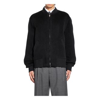 Lardini Zip-throughs, male, Black, Size: XL Black Wool Felt Bomber Jacket