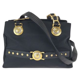 Versace Nylon Leather Shoulder Tote Bag