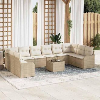 vidaXL Vidaxl - Conjunto De Sof&aacute; De Jard&iacute;n Con Coj&iacute;n 11 Pcs Beige Polirat&aacute;n
