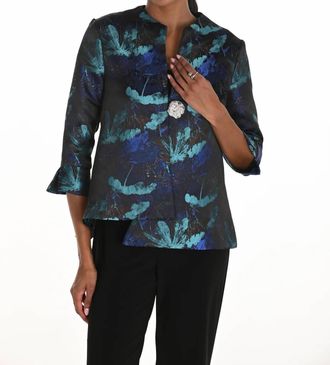 Frank Lyman Design Floral Woven Jacket In Blue/navy