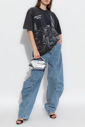 Alexander Wang T-shirt With Print And Shimmering Appliqués, Womens, Black