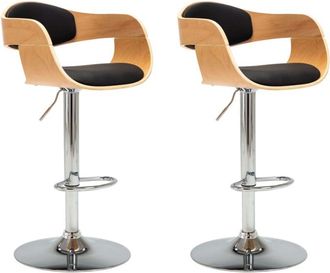 vidaXL Vidaxl - Taburetes De Cocina 2 Uds Madera Curvada Cuero Sint&eacute;tico Negro