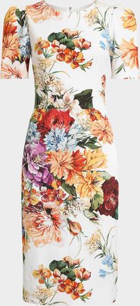 Dolce & Gabbana Floral Bouquet Creton Short-Sleeve Dress