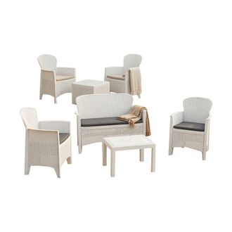 Dmora Set Sal&oacute;n Exterior Dervio, 6 Asientos, 2 Mesas Italianas, Impermeable, Blanco