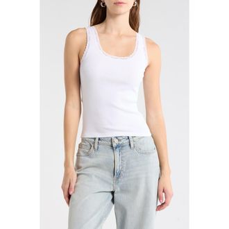 Abound Lace Trim Tank Top in White at Nordstrom Rack, Size X-Large