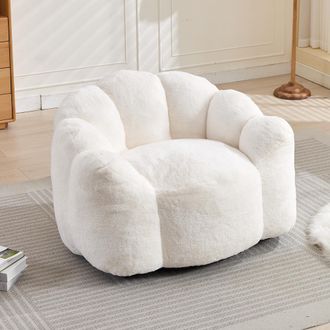 STILVORA Poltrona Pouf 1 Posto In Velluto, Forma A Fiore Di Loto, Comoda E Leggera, Bianco