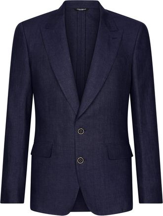 Dolce & Gabbana Sicilia-fit linen single-breasted blazer - men - Linen/Flax - 56 - Blue