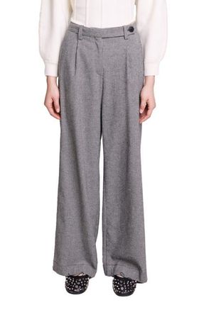 Maje Piotto Pleat Wide Leg Pants in Black/white at Nordstrom, Size 40
