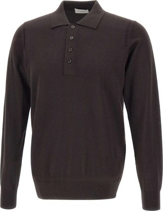Paolo Pecora Wollen poloshirt - Heren - Ronde hals truien - Bruin - M - Wol - Truien & Vesten
