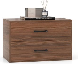 Costway Stackable 2-Drawer Dresser Wooden Storage Cube Dresser-Walnut