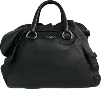 Prada Black Leather Boston Bag Handbag Tote Bag (Pre-Owned)