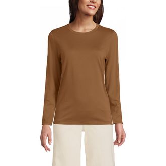 Lands End Supima Cotton Long Sleeve Crewneck T-Shirt in Canyon Camel at Nordstrom, Size Medium P