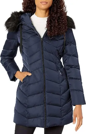 T Tahari Gwen Chevron Puffer Coat In Galaxy