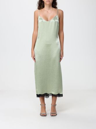 Twinset Satin Midi Slip Dress with V-Neck and Lace Inserts
