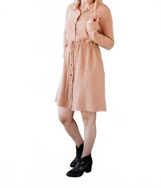 Hem & Thread Shirt Dress In Tan