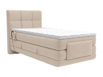Vente-Unique Conjunto completo boxspring cabecero capiton&eacute; + somieres relajaci&oacute;n el&eacute;ctrico + colch&oacute;n + cubrecolch&oacute;n - 100 x 200 cm - Tela - Beige - LODI de PALACIO