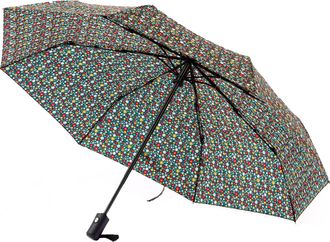 Eco Chic Automatic Umbrella Windproof Strong Compact Folding Travel Umbrella (Ditsy Black)