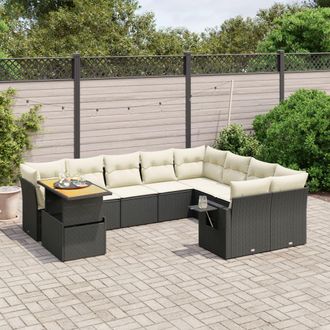 vidaXL Vidaxl - Set De Sof&aacute;s De Jard&iacute;n 10 Pzas Cojines Rat&aacute;n Sint&eacute;tico Negro