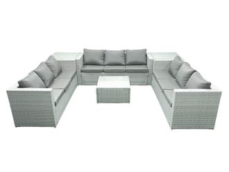 Fimous Rattan Garden Outdoor Furniture Set 9 Seater Rattan Garden Sofa Set with 2 Side Tables Light Grey Mixed