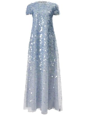 Carolina Herrera Avondjurk met pailletten en korte mouwen - Blauw