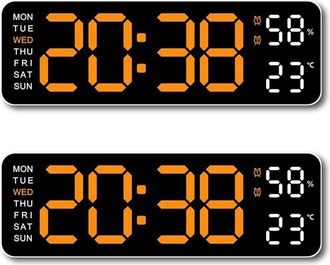 OEM Reloj De Pared Digital 2x Con Indicador De Temperatura Y Humedad, D&iacute;a De La Semana, Despertador De Mesa Electr&oacute;nico Led, Formato 12/24 Horas, Color Na