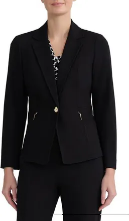 Kasper Notch Lapel Zip Pocket Blazer in Black at Nordstrom, Size 16