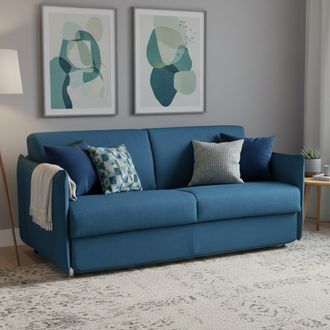 Dmora Sof&aacute; Cama 3 Plazas Gravere, Desenfundable, Con Almacenaje Made In Italy, Lavable, 200x95 Cm Azul