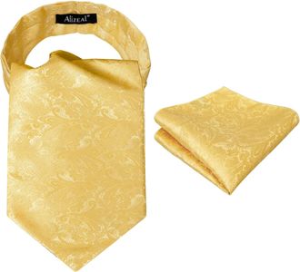 Alizeal Mens Modern Paisley Cravat & Pocket Square Set, Golden