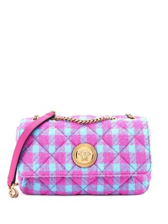 Versace Medusa Icon Chain Flap Bag Quilted Tweed East West shoulder bag - Blu