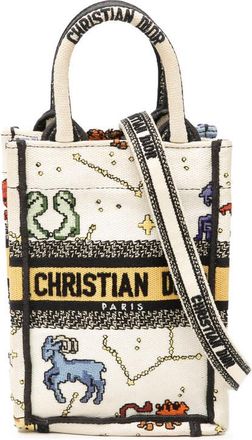 Dior Pre-owned Dior Mini Embroidered Canvas Pixel Zodiac Vertical Book Tote Ladies 76H6IW5BRX0G23Z9
